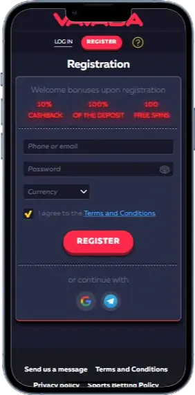 Реєстрація в казино Вавада