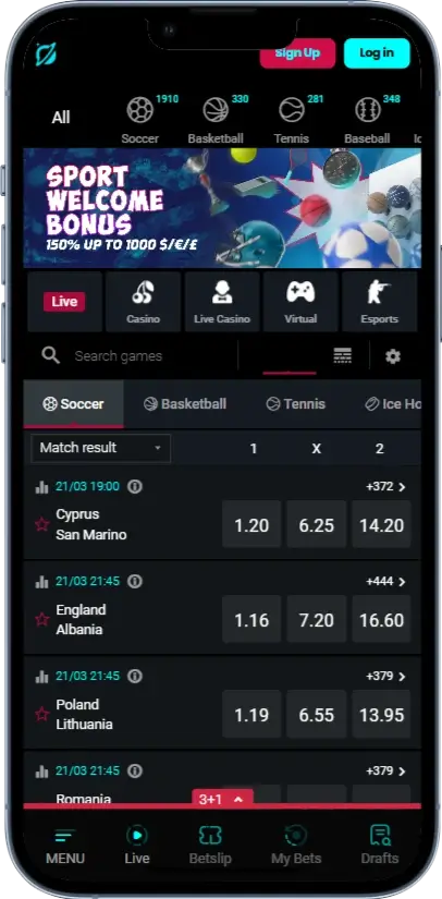 Спорт в казино CosmoBet