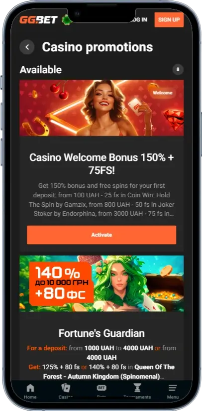 Бонуси в казино GGBet