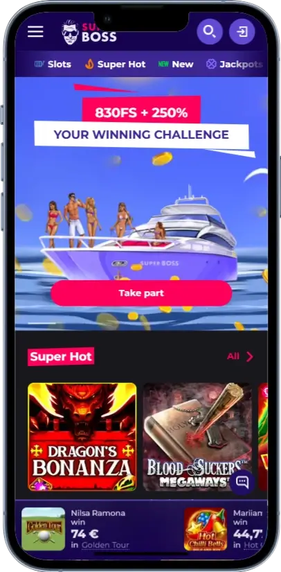 Головна сторінка казино Superboss